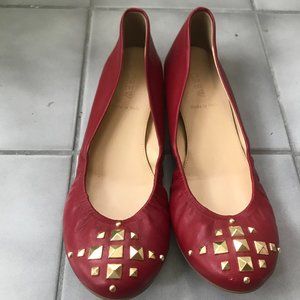 J. Crew Red Leather CeCe Pyramid Flat.  Size 7